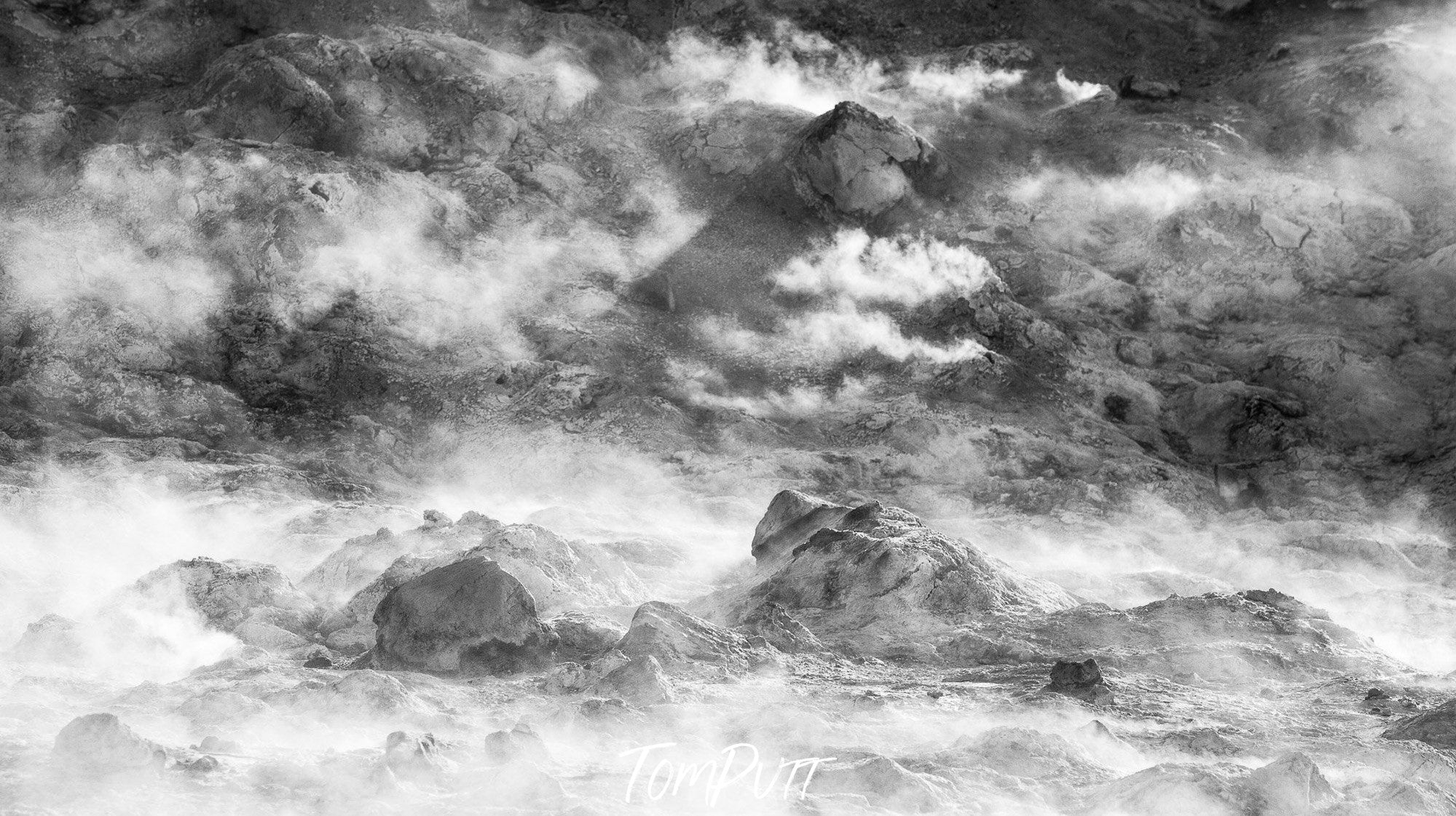 An artwork of dense clouds getting through the high mountains, Iceland Unique Artwork