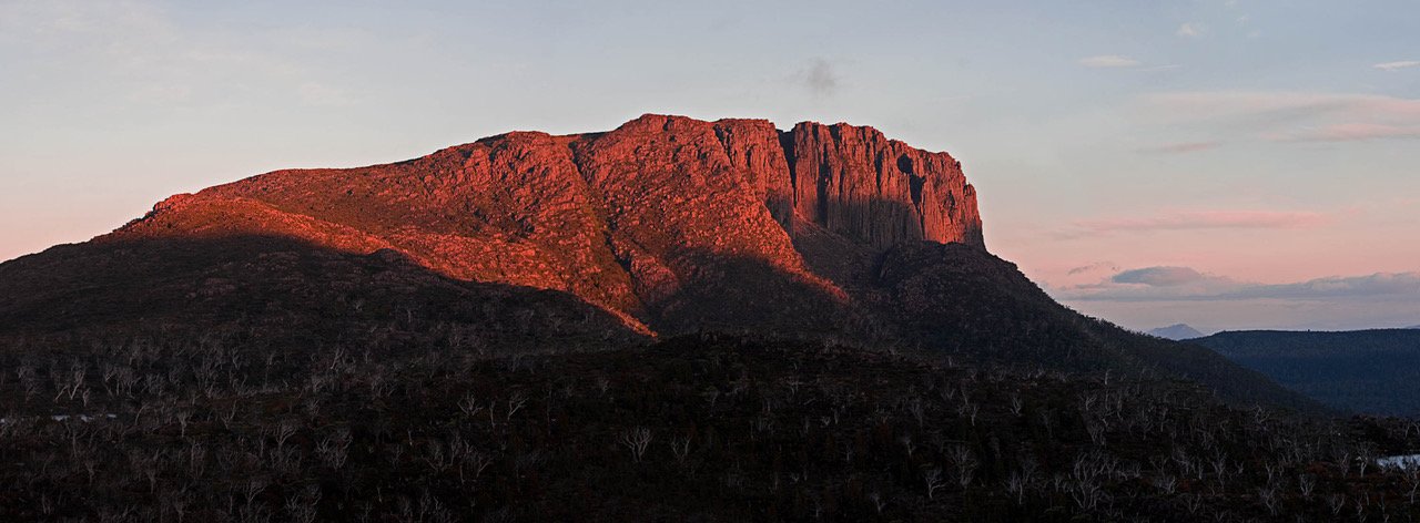 Large mountain walls with a shiny brown color and a sunlight effect, Cradle Mountain #43, Tasmania
