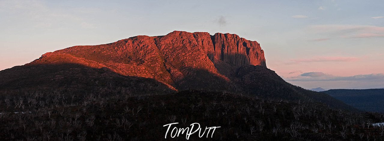 Large mountain walls with a shiny brown color and a sunlight effect, Cradle Mountain #43, Tasmania