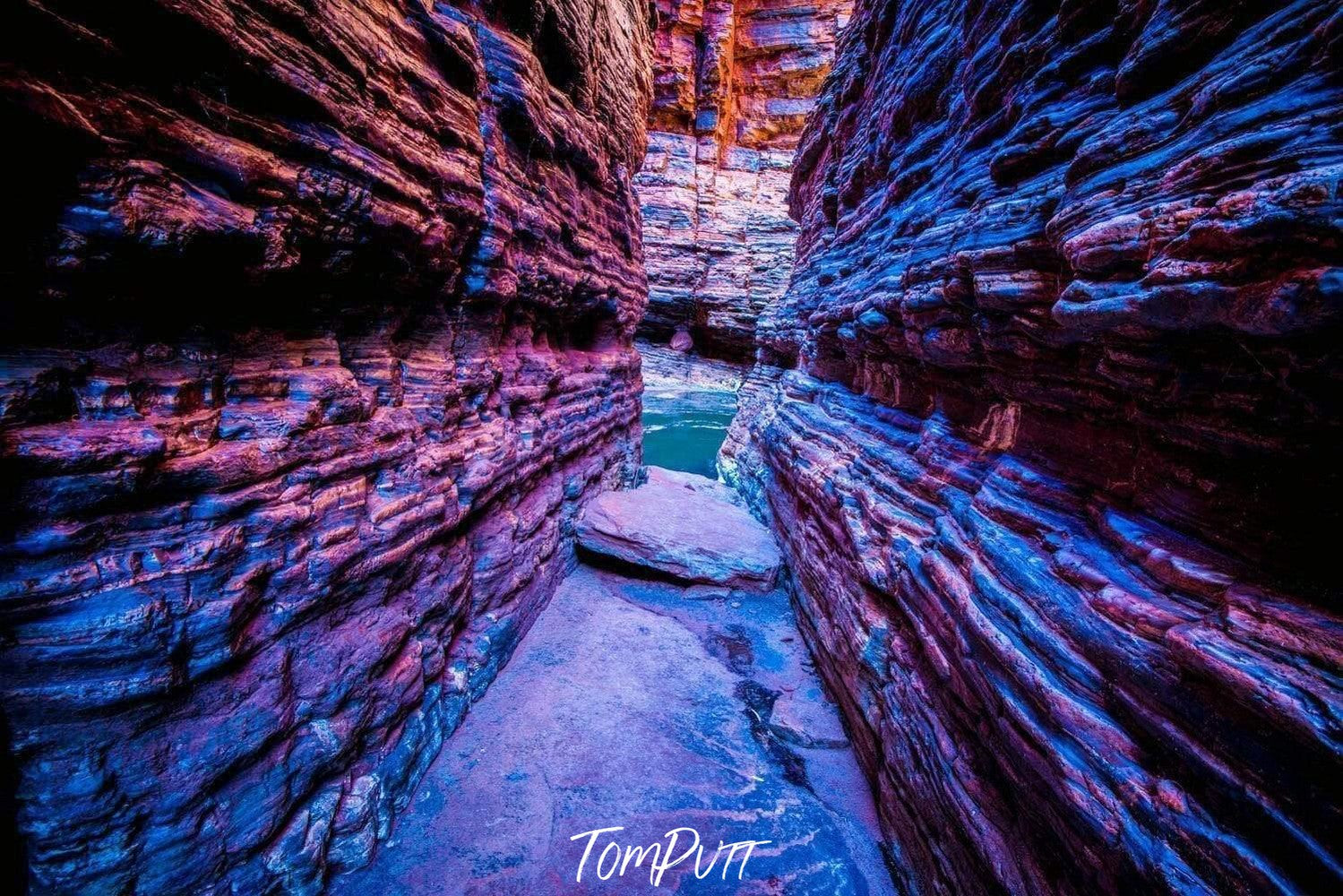 Inside of Dark blue shades of stony mountain walls, Weano Chasm - Karijini, The Pilbara