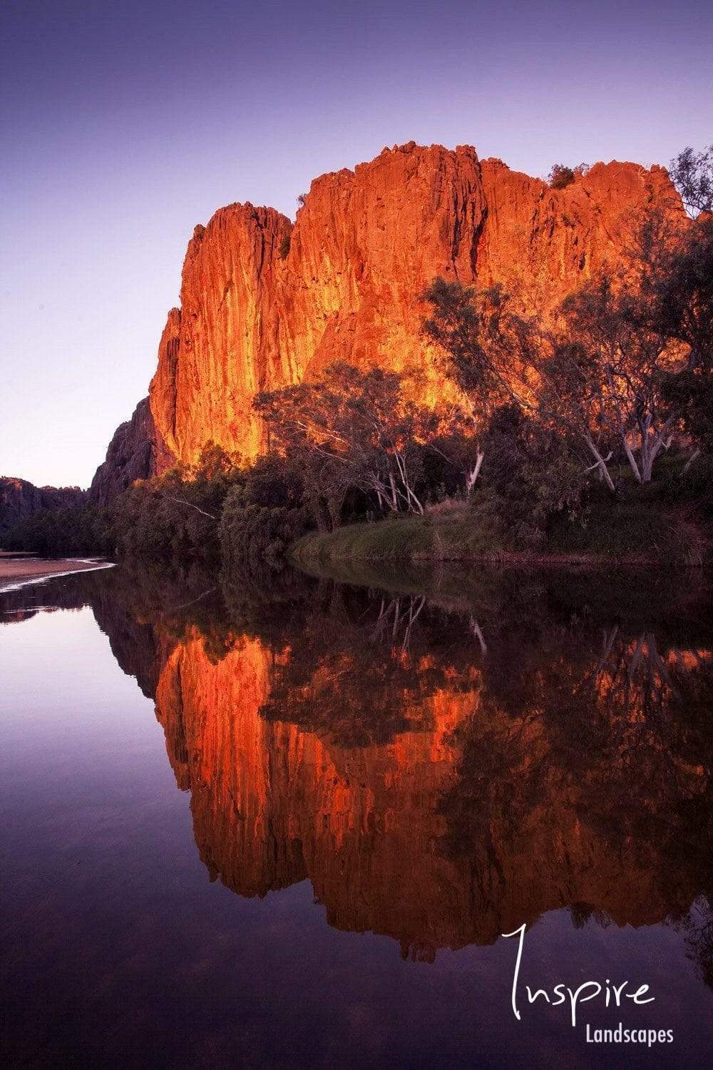 Giant golden mountain walls with the reflection in the water, Windjana Reflection - The Kimberley