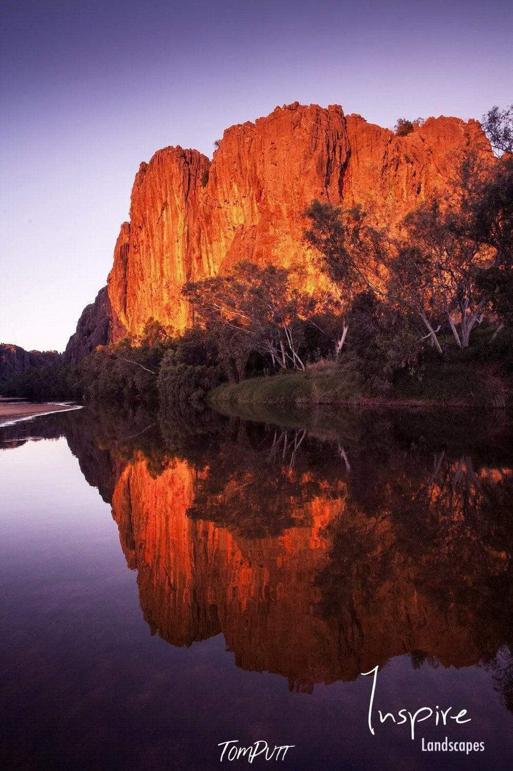 Giant golden mountain walls with the reflection in the water, Windjana Reflection - The Kimberley