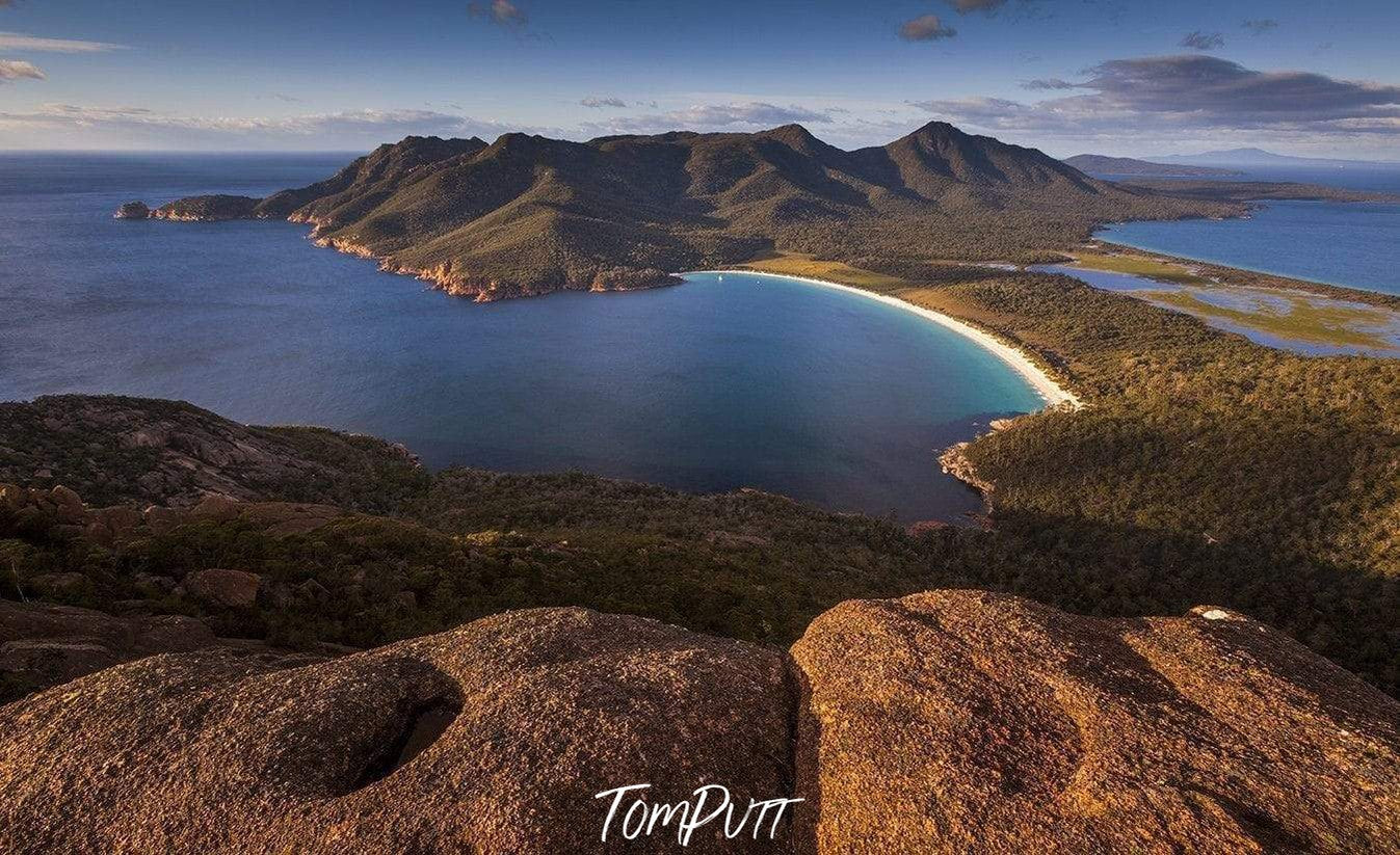 A wide island of the mound with a lot of greenery over, Wineglass Bay Freycinet TAS Art